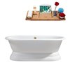 Streamline 30W x 60L Glossy White Cast Iron Bathtub and a Polished Gold Center Drain with Tray