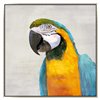 Oakland Living Wall Art - Right Blue Parrot - Pink Wood Frame - 39-in x 39-in