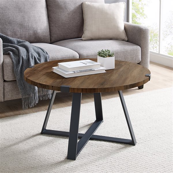 Walker Edison Rustic Wood And Metal, Round Rustic Coffee Table Canada