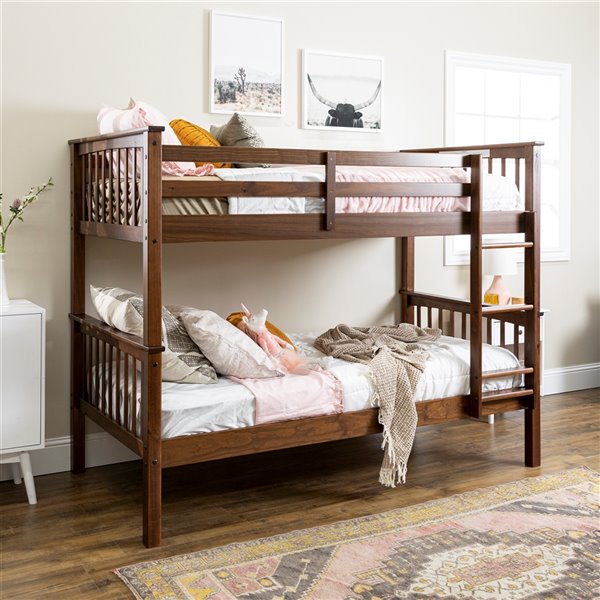 Solid Pine Wood Twin Over Bunk Bed, Your Zone Twin Over Full Bunk Bed Walnuts