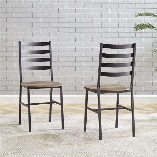 Slat Back Metal And Wood Dining Chair, Gray Wash Wood Dining Chairs