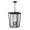 Z-Lite Seoul 3 Light Outdoor Chain Mount Ceiling Fixture - 14-in x 21.25-in - Rubbed Bronze/Clear Glass