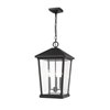 Z-Lite Beacon 3 Light Outdoor Chain Mount Ceiling Fixture - 12-in x 21.5-in - Black/Clear Glass