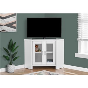 Monarch Corner TV Stand with 2-Shelve - White and Glass ...