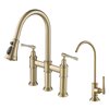 Kraus Allyn Bridge Kitchen Faucet and Filter Faucet in Brushed Gold
