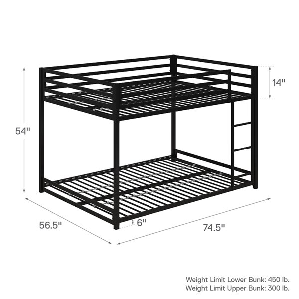 Dhp Miles Bunk Bed Full 56 5 In X, Upper Bunk Bed Weight Limit