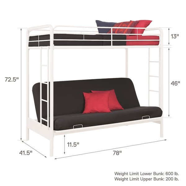 Dhp Bunk Bed Over Futon Twin, Futon Bunk Bed Size
