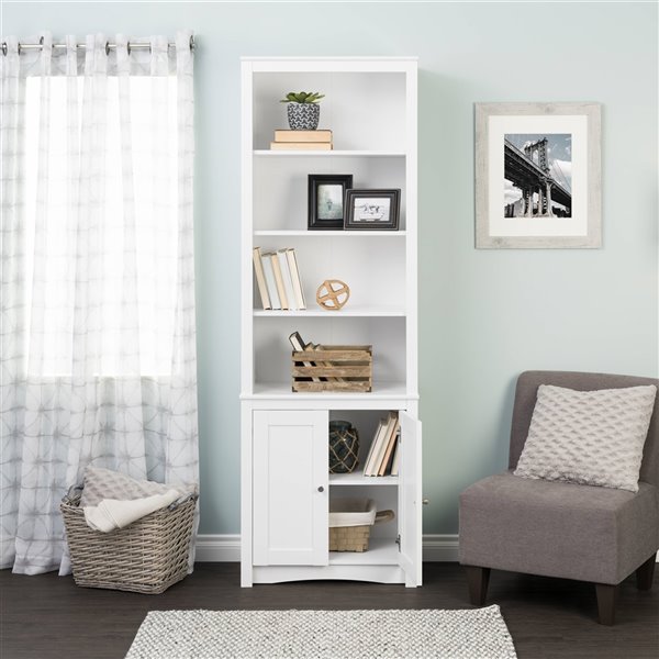 Prepac Tall Bookcase With 2 Shaker, White Tall Bookcase With 2 Shaker Doors