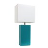 Elegant Designs Modern Leather Table Lamp with Fabric Shade - Teal and White - 21-in