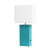 Elegant Designs Modern Leather Table Lamp with USB and White Fabric Shade - Teal and White - 21-in