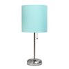 LimeLights Stick Lamp with Charging Outlet and Fabric Shade - Brushed Steel and Aqua - 19.5-in