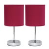 Simple Designs Chrome Mini Basic Table Lamp with Fabric Shade - Red and Chrome - Set of 2