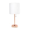 LimeLights Rose Gold Stick Lamp with Charging Outlet and Fabric Shade - Pink Gold and White - 19.5-in