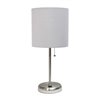 LimeLights Stick Lamp with USB charging port and Fabric Shade - Brushed Steel and Grey - 19.5-in