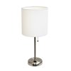 LimeLights Stick Lamp with Charging Outlet and Fabric Shade - Brushed Steel and White - 19.5-in
