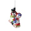 Northlight Cheerful Sledding Snowmen Couple Glass Ornament - 4.5-in - White and Red