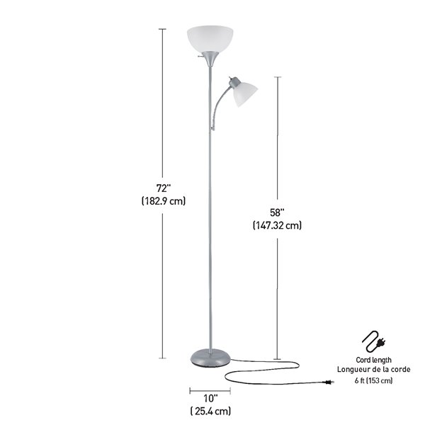 Globe Electric Delilah Torchiere Floor, Torchiere Floor Lamp With Reading Light Silver