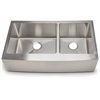 Hahn Farmhouse Curved Kitchen Sink - Double Offset Bowl - 36-in - Stainless Steel
