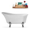 Streamline 32W x 67L Glossy White Acrylic Clawfoot Bathtub with Polished Chrome Feet and Reversible Drain with Tray