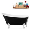 Streamline 32W x 67L Glossy Black Acrylic Clawfoot Bathtub with Glossy White Feet and Reversible Drain with Tray