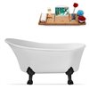 Streamline 32W x 67L Glossy White Acrylic Clawfoot Bathtub with Matte Black Feet and Reversible Drain with Tray