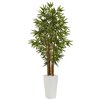 Nearly Natural Bamboo Artificial Tree in White Tower Planter - 5-ft - Green