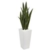 Nearly Natural Sansevieria Artificial Plant in White Tower Planter - 4-ft - Green