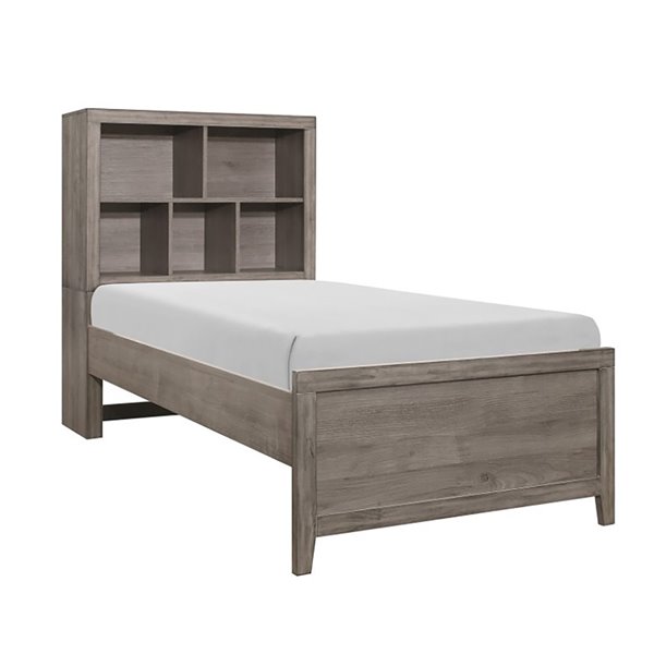 Hometrend Woodrow Twin Size Gray, Queen Size Platform Bed With Bookcase Headboard