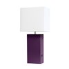 Elegant Designs Modern Leather Table Lamp with USB and Fabric Shade - 21-in - Eggplant