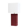 Elegant Designs Modern Leather Table Lamp with USB and Fabric Shade - 21-in - Red