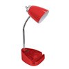 LimeLights Gooseneck Organizer Desk Lamp with Holder and Charging Outlet - Red