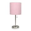 LimeLights Stick Lamp with USB Charging Port and Fabric Shade - 19.5-in - Brushed Steel Base and Light Pink Shade