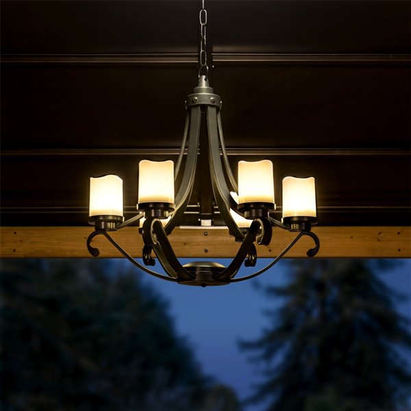 Sunjoy Calyx Outdoor Chandelier With 6, Battery Operated Outdoor Hanging Lamps