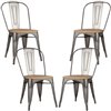 Plata Import Tolix Armless Metal Chair - Set of 4 - Wood