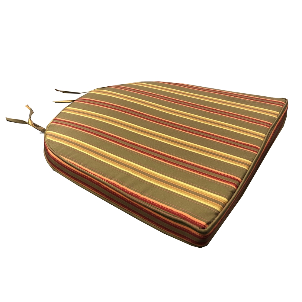 Image of Oakland Living 20 x 19 Outdoor Patio Dining Chair Cushion in Green, Red and Yellow Stripes with Ties