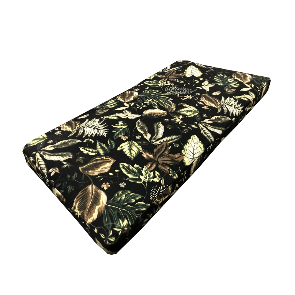 Image of Oakland Living 20 x 42 Outdoor Patio Loveseat Bench Cushion in Black Floral Leaves with Zipper