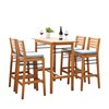 Vifah Gloucester Patio Counter-Height Dining Set - Teak-like and Polyester - Brown and Blue - 5-Pieces