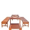Vifah Malibu Patio Dining Set with Backless Chairs and Bench - Wood - Brown - 5-Pieces