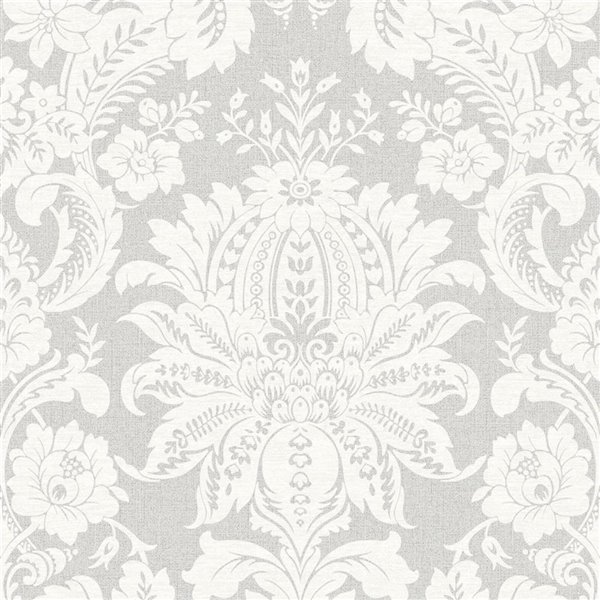 Graham & Brown Empress Non-Woven Textured Damask Wallpaper - Unpasted/Paste  the wall - 56-sq. ft - Grey | Lowe's Canada