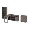Bestar Solay L-Shaped Desk with Lateral File Cabinet and Bookcase - Bark Grey