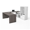 Bestar i3 Plus Modern U-Shaped Executive Desk with Frosted Glass Doors Hutch - 71.1-in - Bark Grey/White