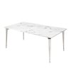 Inspired Home Ira White and Grey Faux Marble Rectangular Fixed Dining Table with Silver Cast Iron Base - 70.8-in x 39-in