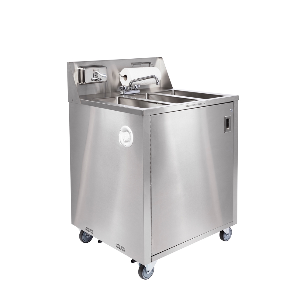 Ancaster Food Equipment 3-Basin Stainless Steel Freestanding Portable Utility Sink with Drain and Faucet - 32-in x 29.25-in