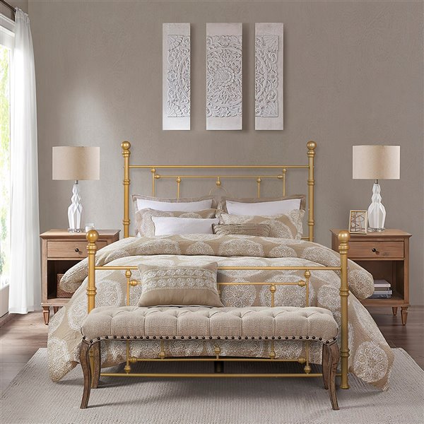 Furniturer Rayjon Queen Size Bed Frame, Gold Bed Frame Queen