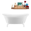 Streamline 31W x 67L Glossy White Acrylic Clawfoot Bathtub with Glossy White Feet and Center Drain with Tray