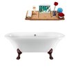 Streamline 34W x 68L Glossy White Acrylic Clawfoot Bathtub with Matte Oil Rubbed Bronze Feet and Center Drain with Tray