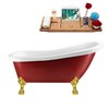 Streamline 28W x 61L Glossy Red Acrylic Clawfoot Bathtub with Polished Gold Feet and Reversible Drain with Tray