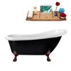 Streamline 28W x 61L Glossy Black Acrylic Clawfoot Bathtub with Matte Oil Rubbed Bronze Feet and Reversible Drain with Tray
