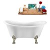 Streamline 31W x 62L Glossy White Acrylic Clawfoot Bathtub with Brushed Nickel Feet and Reversible Drain with Tray