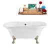 Streamline 32W x 60L Glossy White Acrylic Clawfoot Bathtub with Brushed Nickel Feet and Center Drain with Tray
